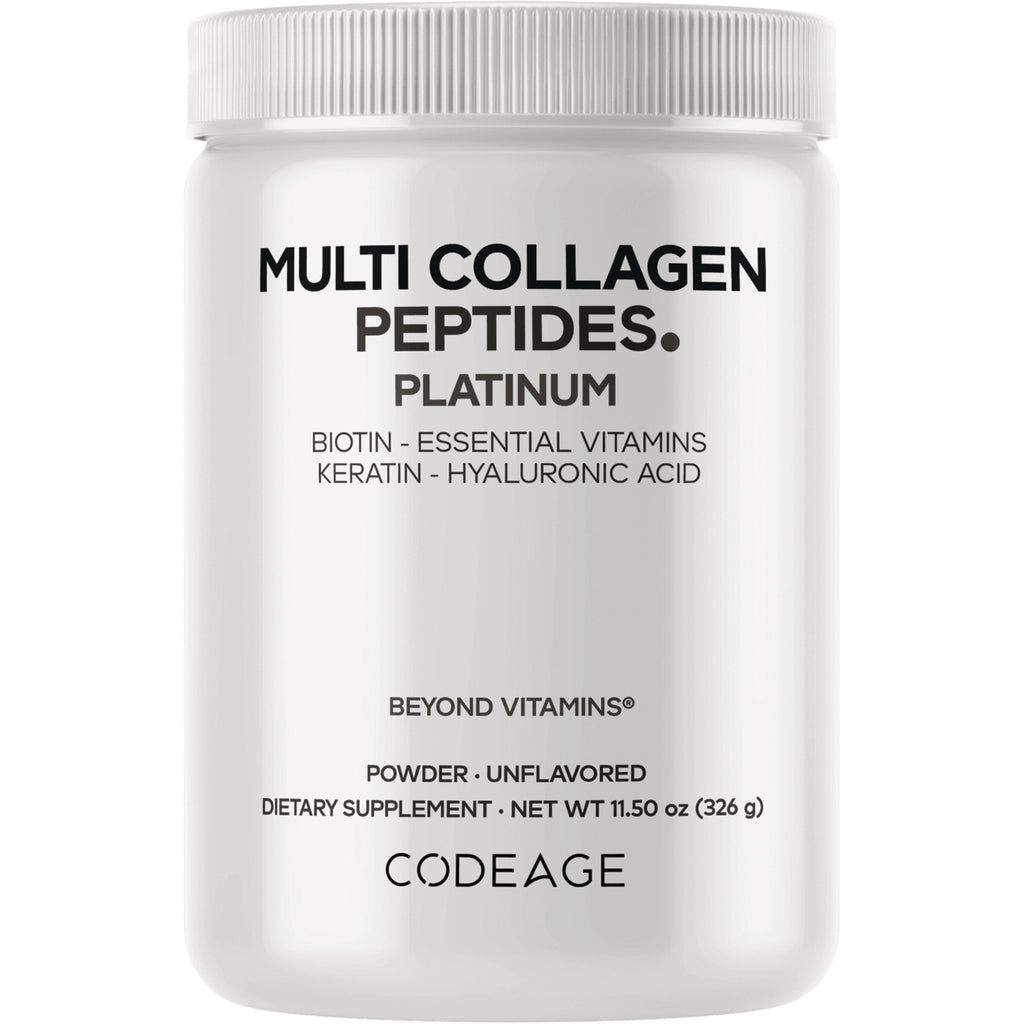 CDG029 | White jar of Multi Collagen Peptides Platinum powder by CODEAGE, unflavored dietary supplement 11.5 oz - Thumbnail