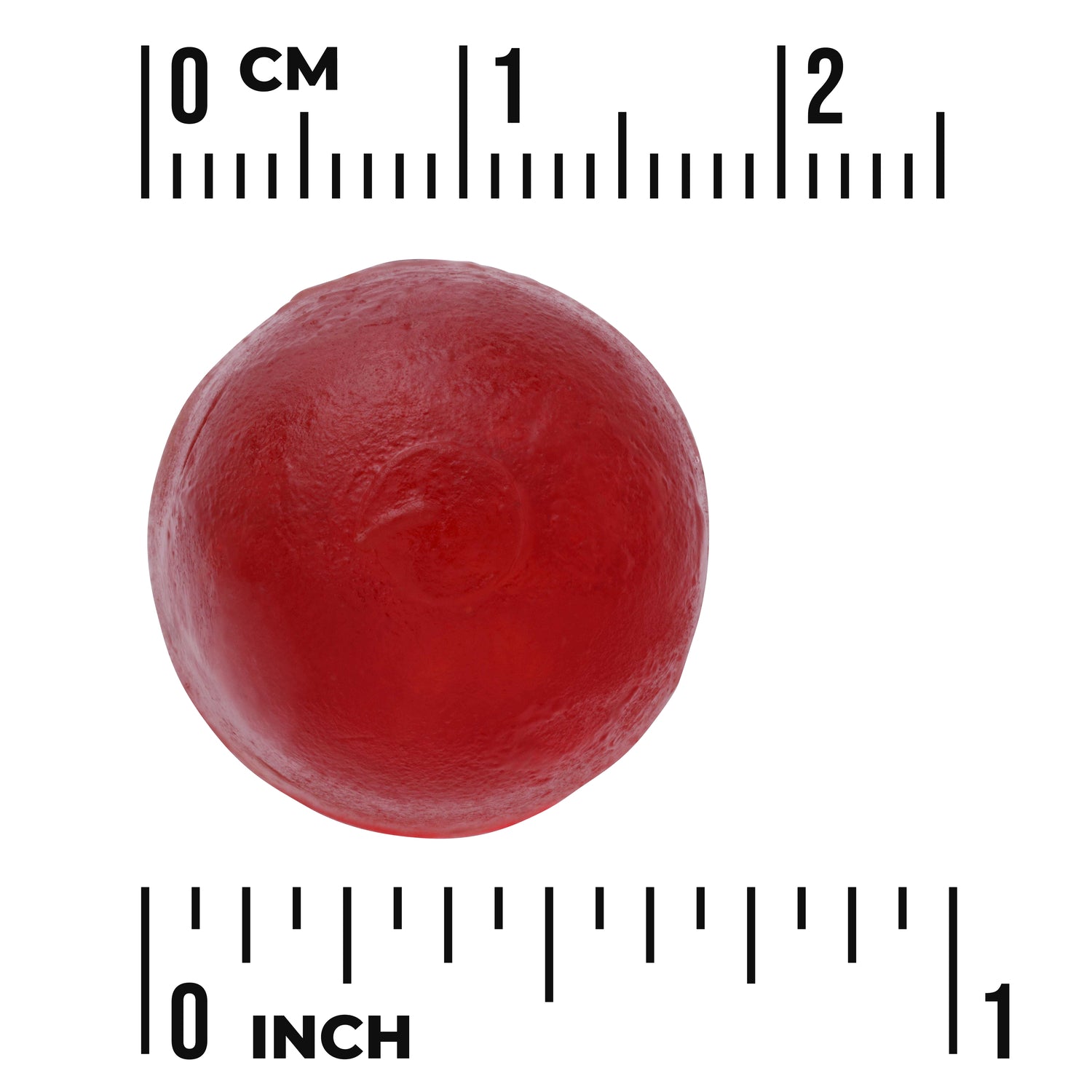 SW1847 | Red round gummy with centimeter and inch ruler scale for size