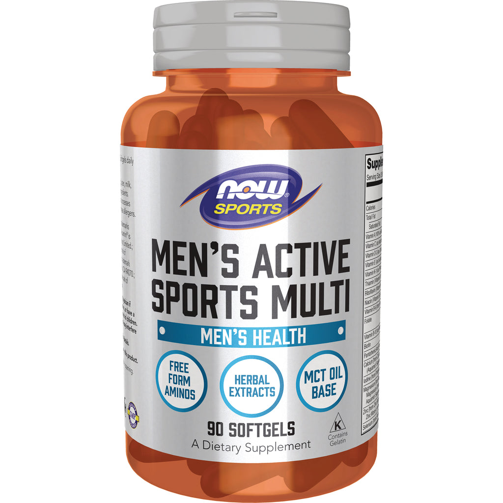 NWF1178 | NOW Sports Men's Active Sports Multi supplement bottle front 90 softgels orange plastic bottle - Thumbnail
