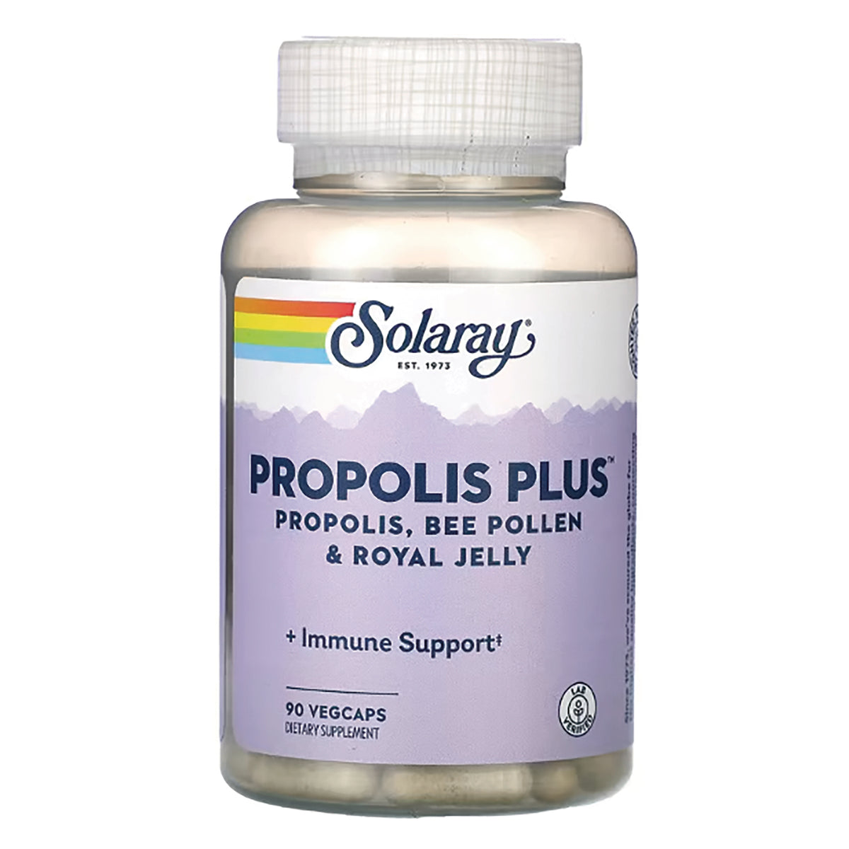 SLR395 | Solaray Propolis Plus supplement bottle front label showing 90 vegcaps and Immune Support
