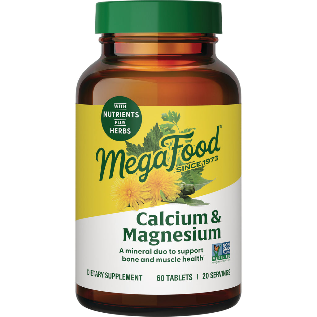 MGF039 | MegaFood Calcium & Magnesium bottle front showing label and 60 tablets dietary supplement - Thumbnail