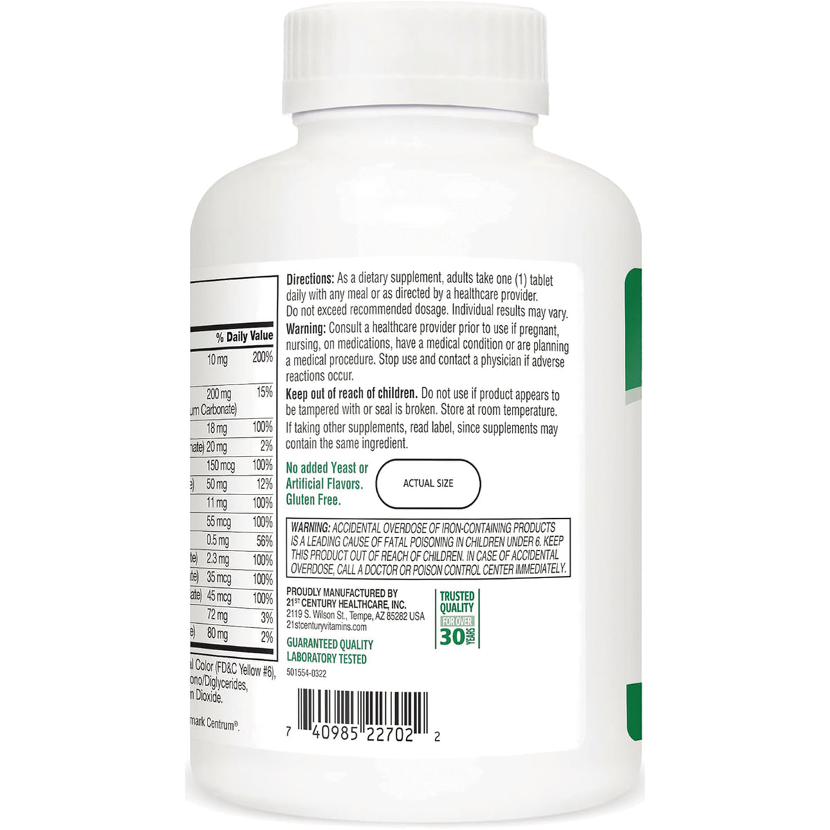 CNT143 | White supplement bottle back label showing supplement facts, directions, warnings, and barcode
