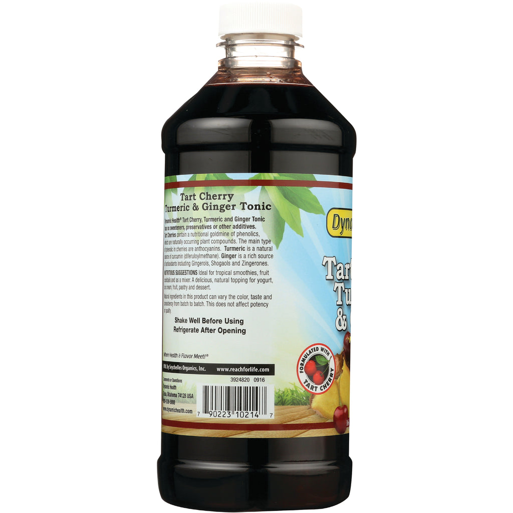 DYH055 | bottle labeled Tart Cherry Turmeric & Ginger Tonic showing product infographic, text and barcode - Thumbnail