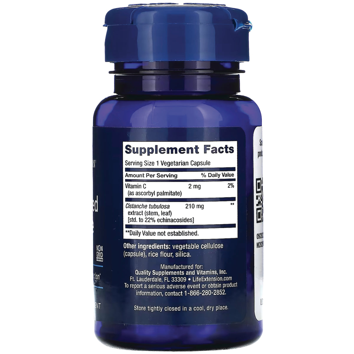 LE487 | Back of blue supplement bottle showing Supplement Facts label and ingredient list