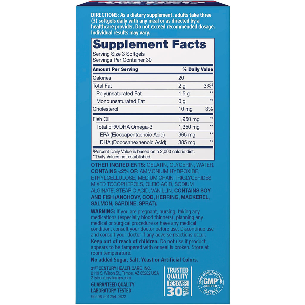 CNT008 | Supplement facts panel and ingredients list showing serving size 3 softgels, EPA 965 mg, DHA 385 mg, warnings - Thumbnail
