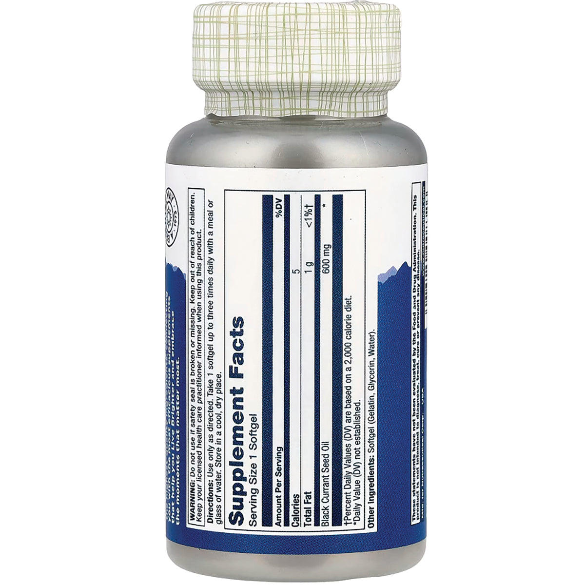 SLR331 | Back of supplement bottle showing Supplement Facts panel and ingredients label