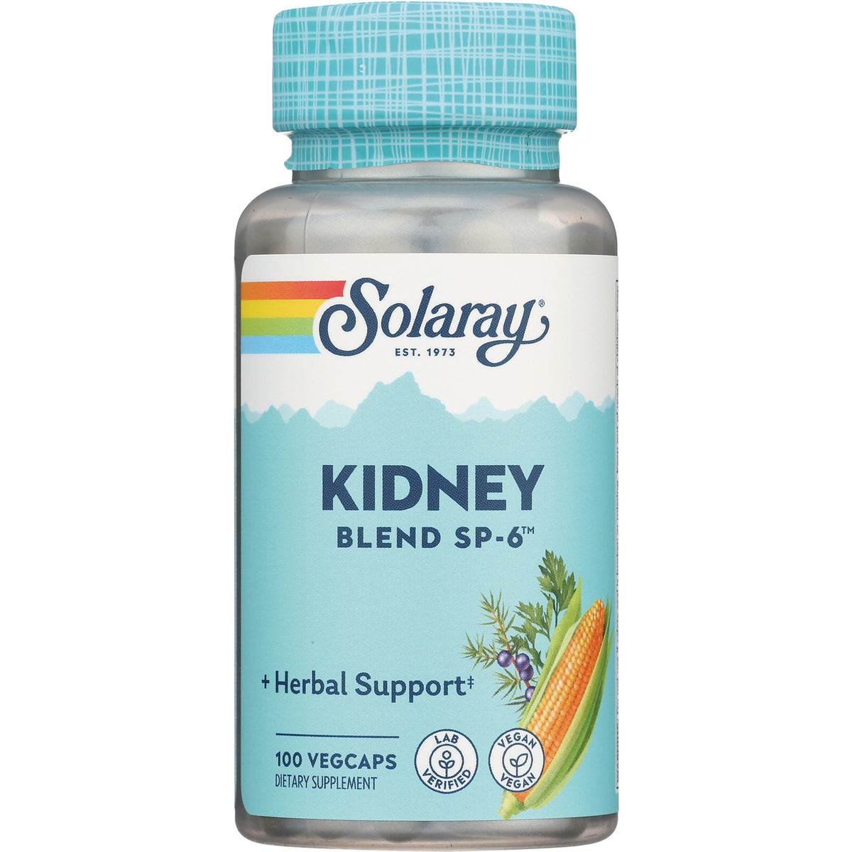 SLR237 | Solaray Kidney Blend SP-6 herbal supplement bottle with turquoise label, 100 vegcaps