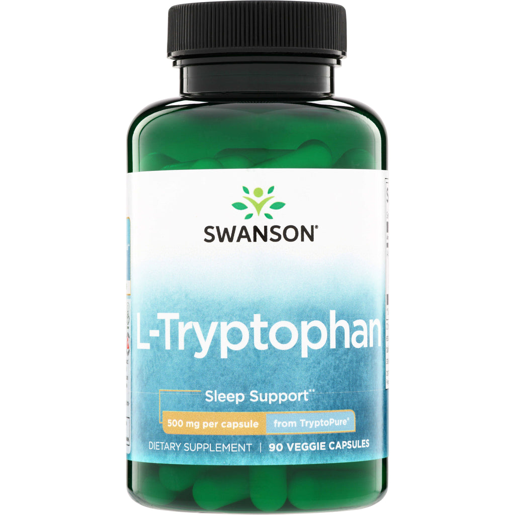 SWU372 | Swanson L-Tryptophan 500 mg per capsule, Sleep Support, 90 veggie capsules bottle front - Thumbnail