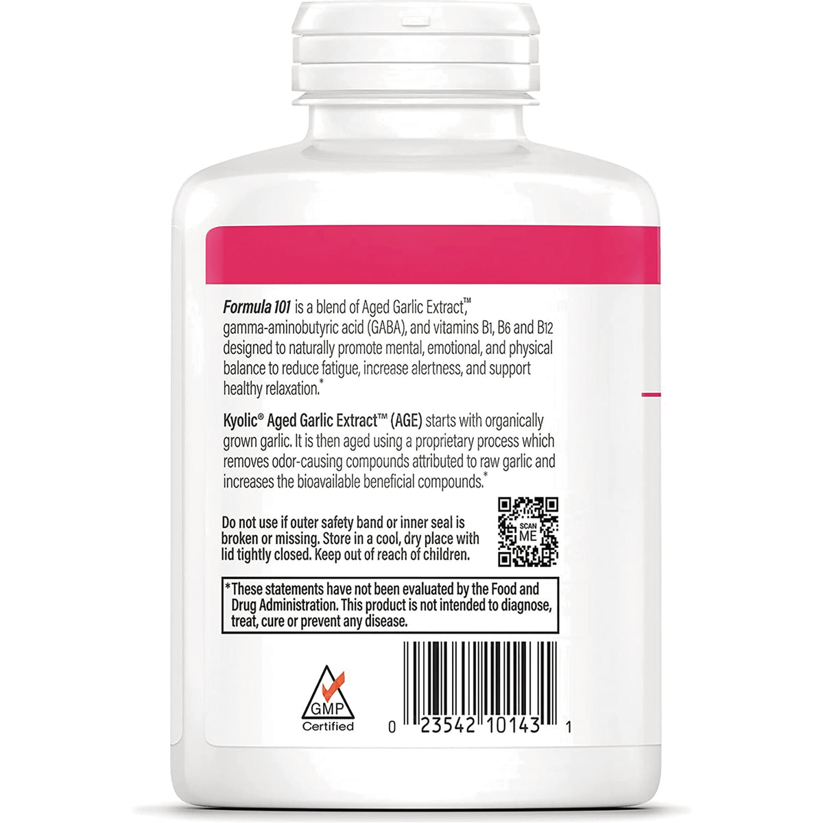 KY095 | Back label showing product description, usage warnings, barcode, and GMP Certified logo