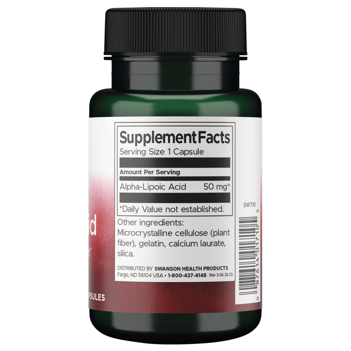 SW710 | Back label with supplement facts and serving information