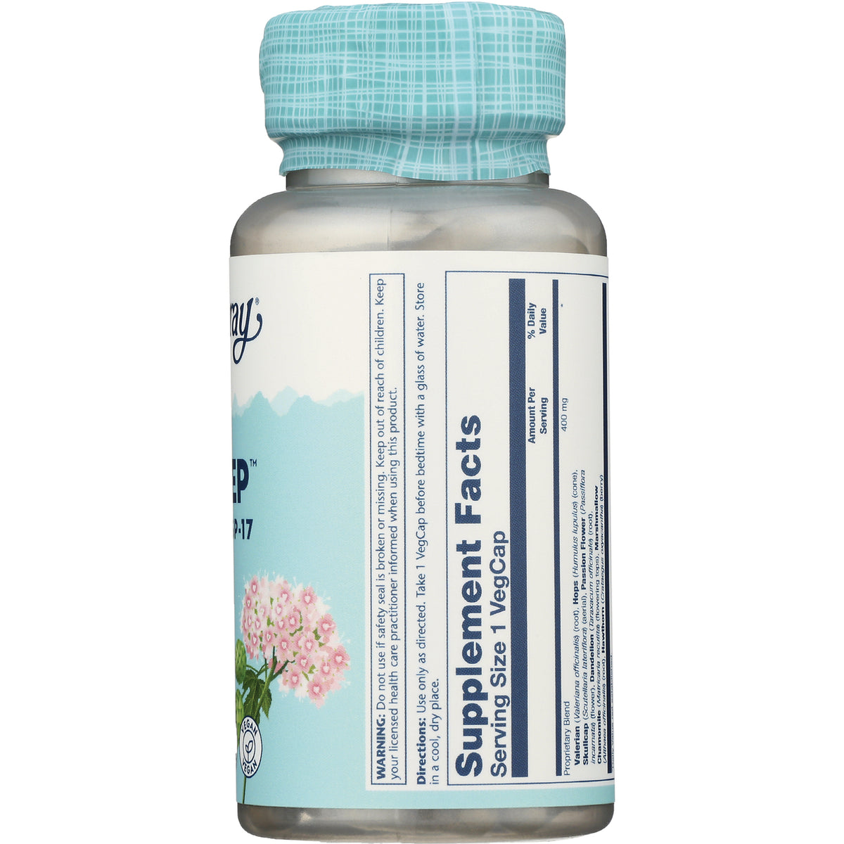 SLR222 | back of supplement bottle showing Supplement Facts panel labeled Serving Size 1 VegCap
