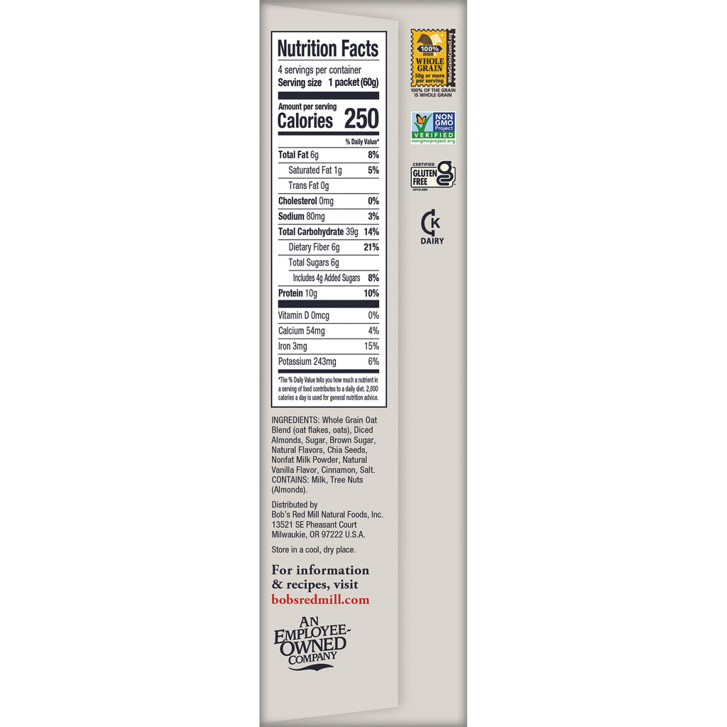 BOB488 | Back panel with Nutrition Facts, ingredients list and certification icons - Thumbnail