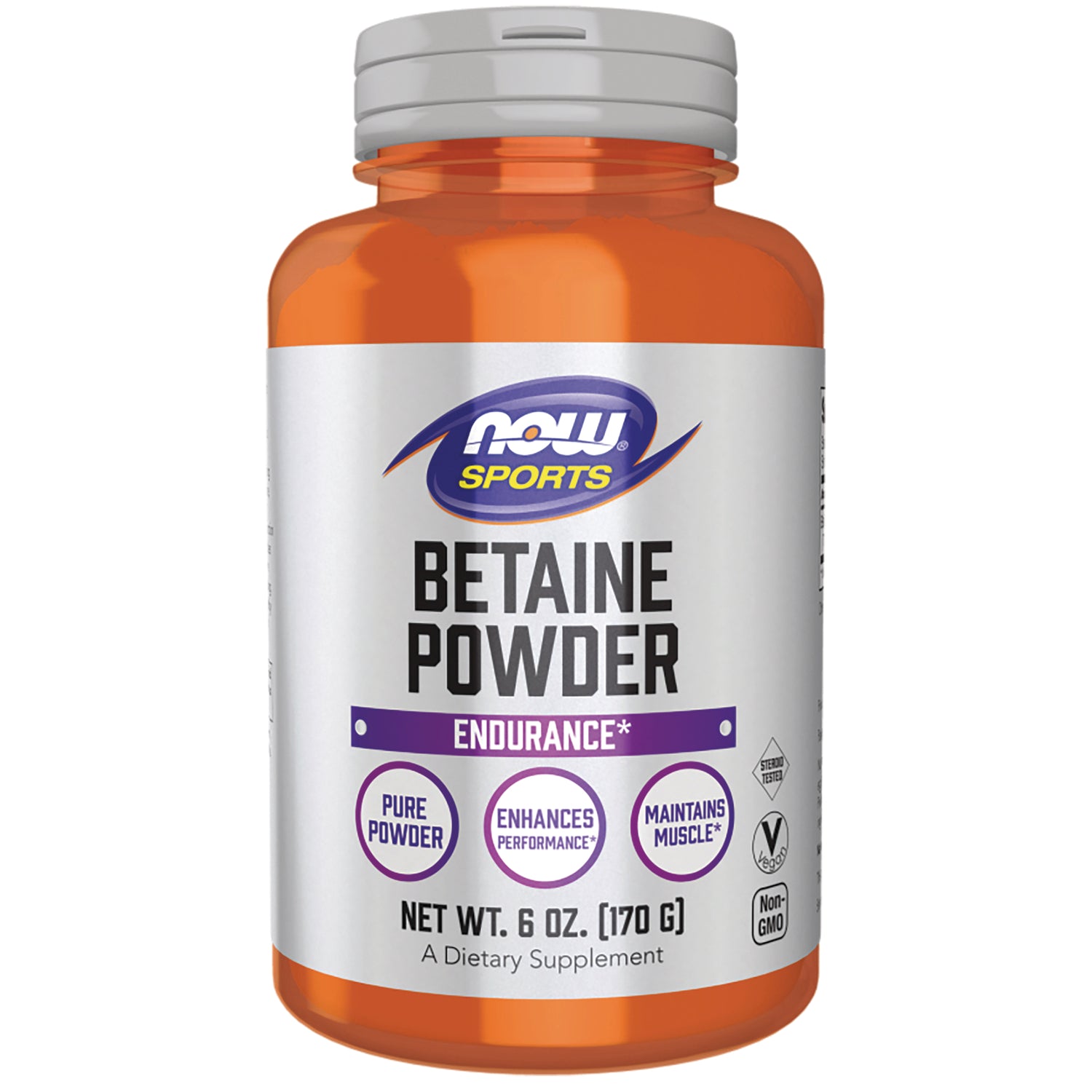 NWF1385 | NOW Sports Betaine Powder supplement bottle, endurance formula, net wt 6 oz