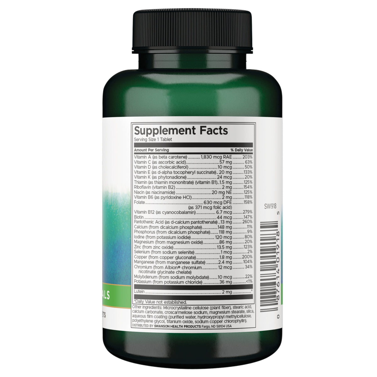 SW918 | Back label with supplement facts and serving information