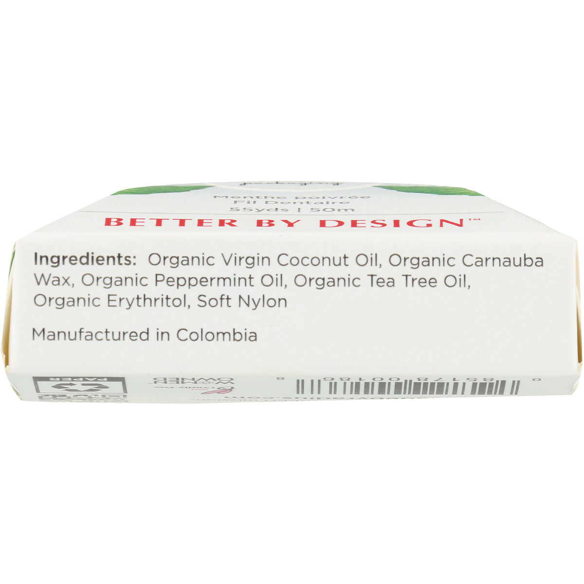 RAD021 | back of white box showing ingredients list including Organic Virgin Coconut Oil and Manufactured in Colombia