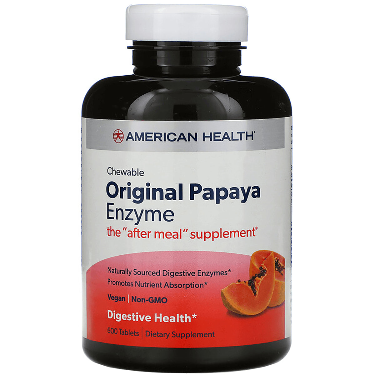 AM111 | American Health Original Papaya Enzyme chewable digestive supplement bottle, label reads \