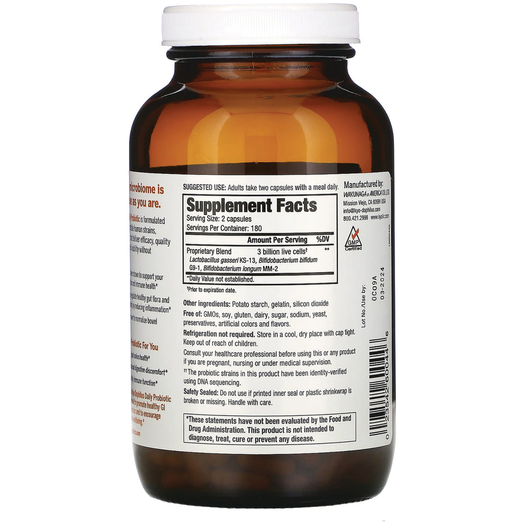 KY073 | Back of amber supplement bottle showing Supplement Facts panel, ingredients, barcode and storage instructions - Thumbnail