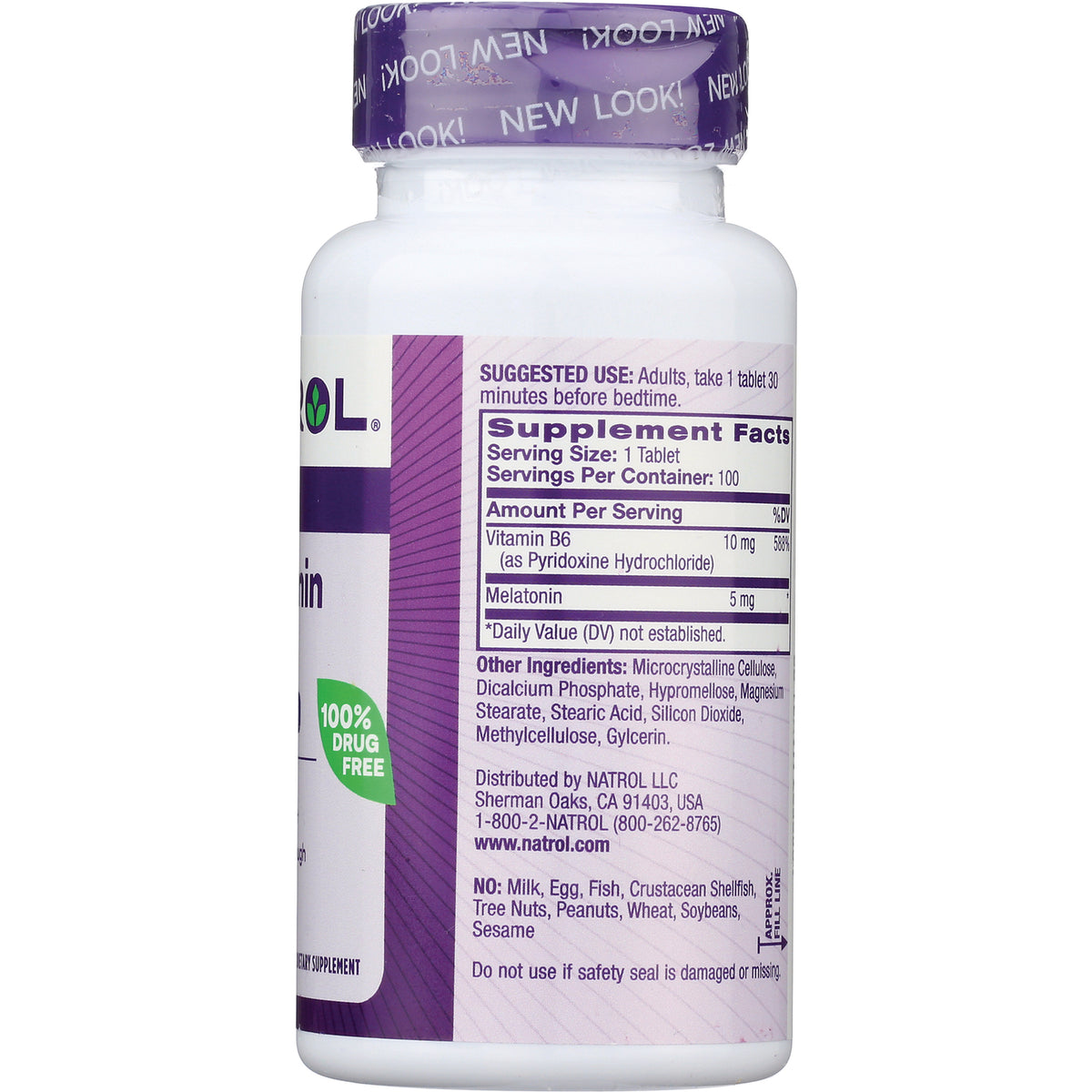 NA410 | back of white supplement bottle showing Supplement Facts panel, ingredients and warnings