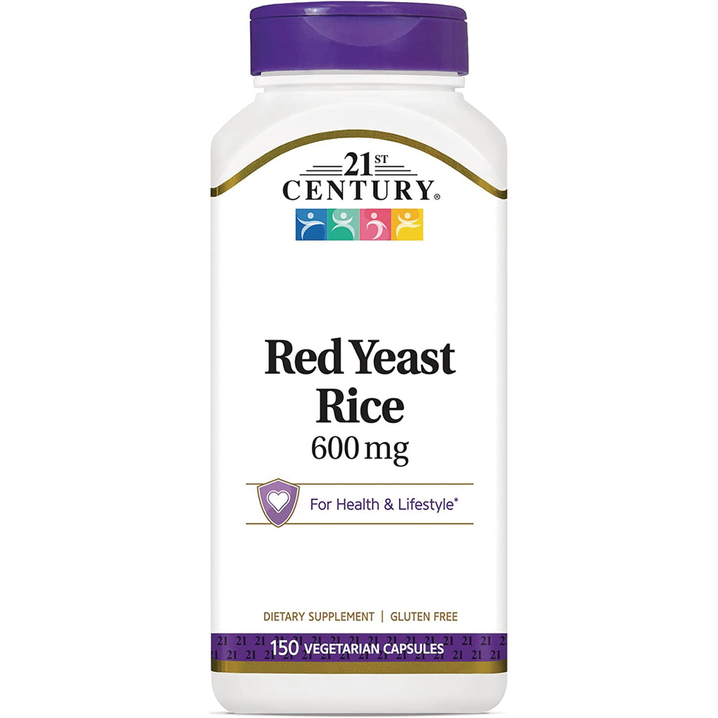 CNT139 | 21st Century Red Yeast Rice 600 mg white bottle with purple cap, 150 vegetarian capsules - Thumbnail