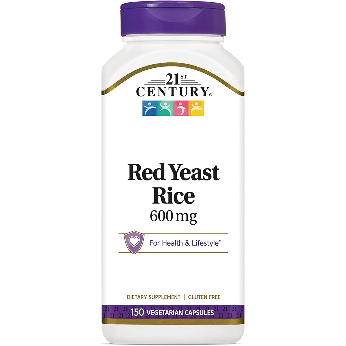 CNT139 | 21st Century Red Yeast Rice 600 mg white bottle with purple cap, 150 vegetarian capsules