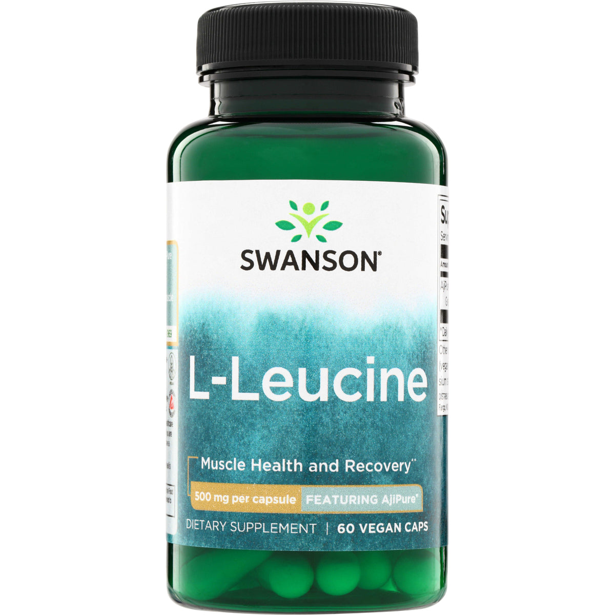 SWU517 | Swanson L-Leucine 500 mg per capsule, 60 vegan caps bottle; Muscle Health and Recovery; Featuring AjiPure