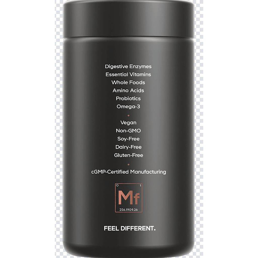 CDG015 | Back label of black supplement bottle listing Digestive Enzymes, Essential Vitamins, Probiotics, Vegan, Non-GMO, cGMP-Certified Manufacturing - Thumbnail
