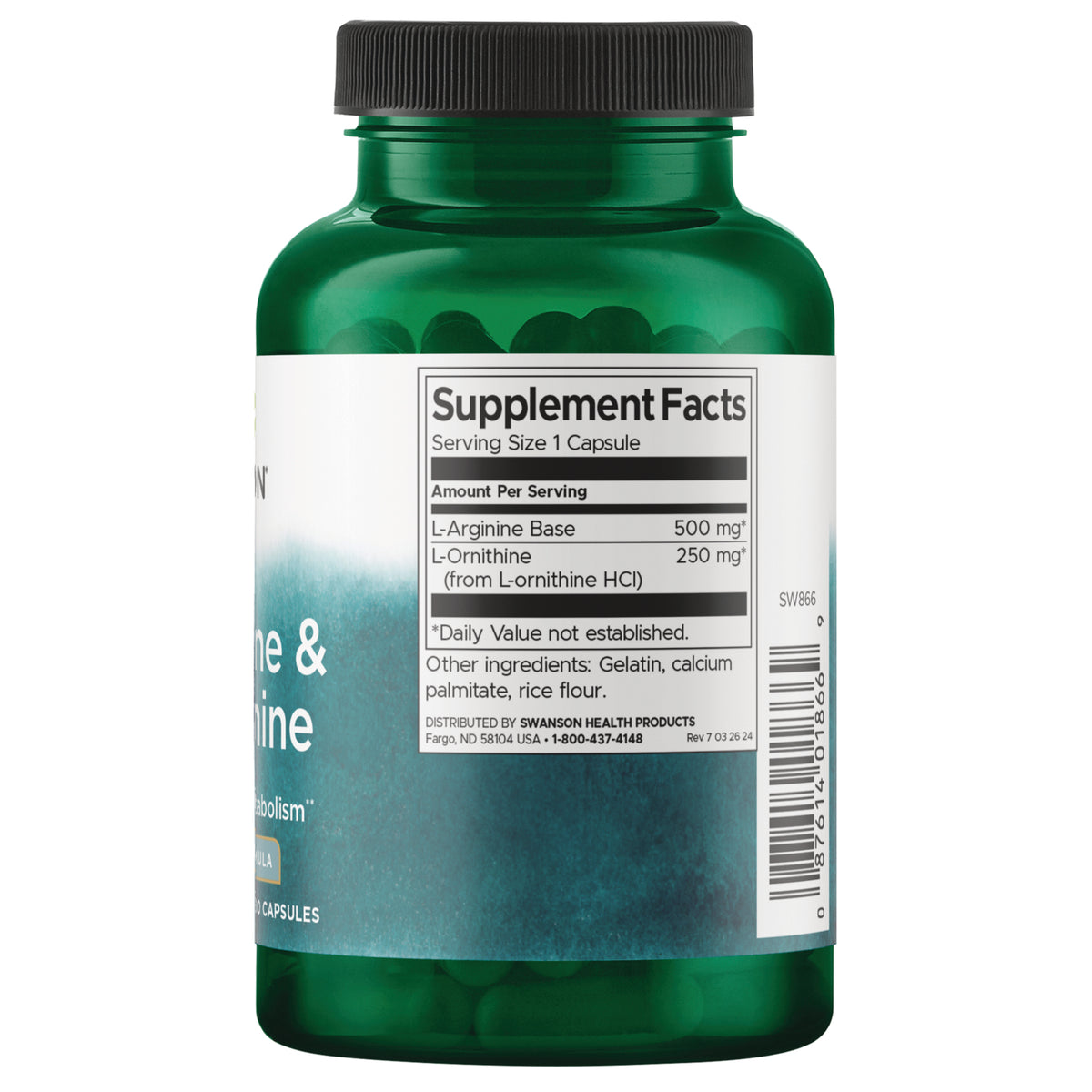 SW866 | Back label with supplement facts and serving information