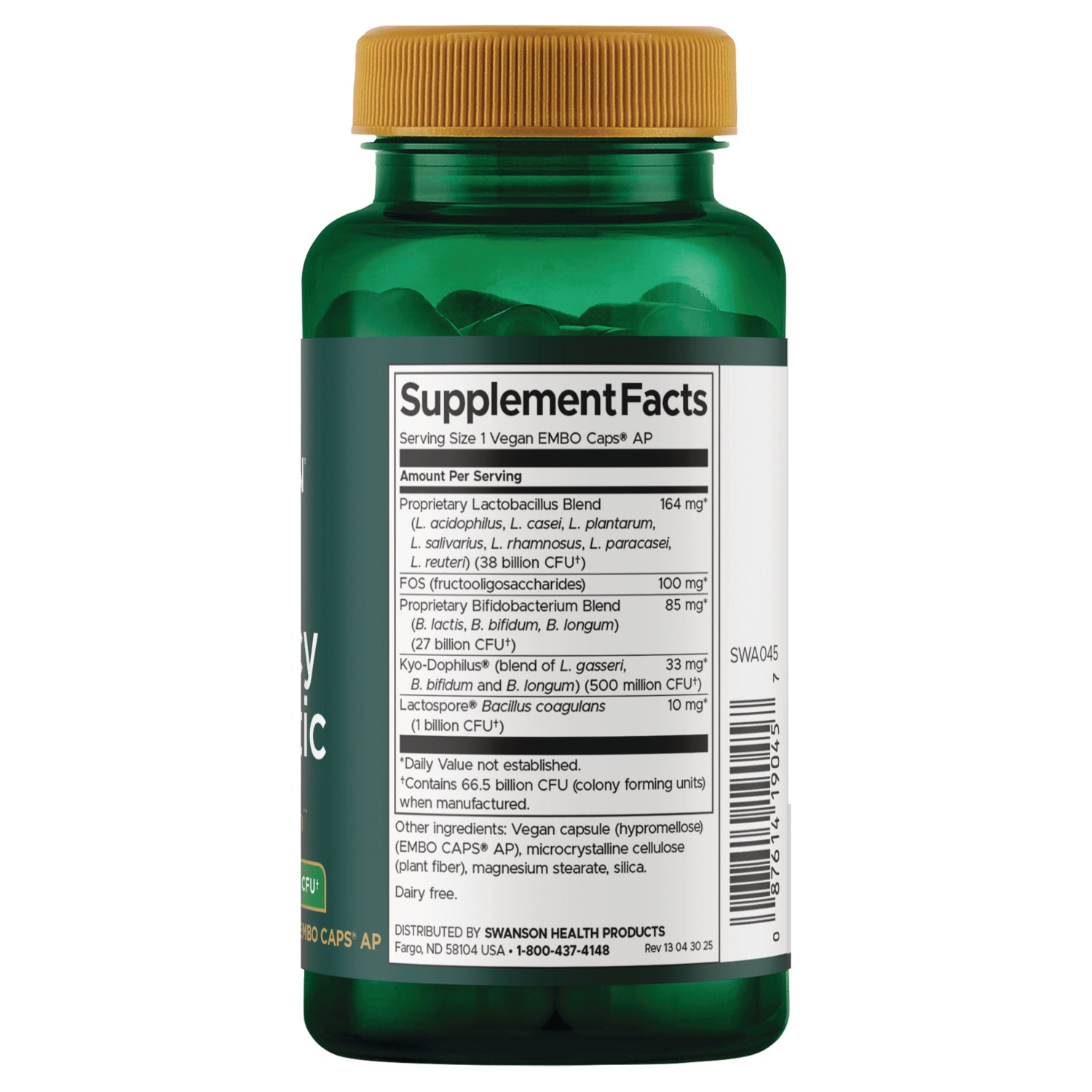SWA045 | Back label with Supplement Facts