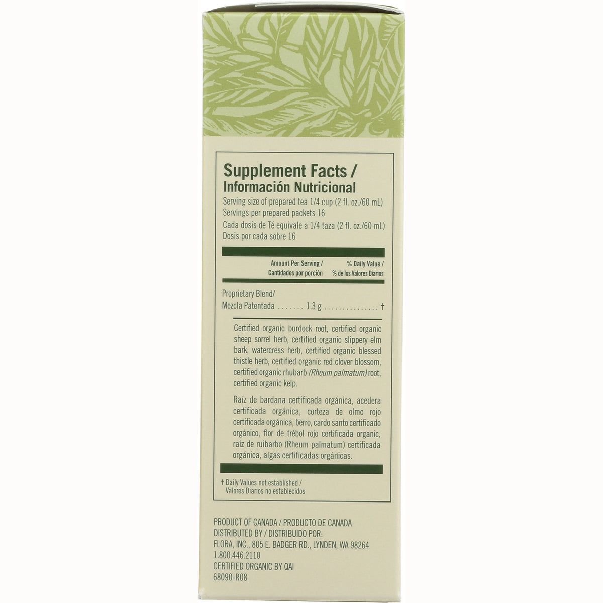 FL004 | Back panel with Supplement Facts, proprietary blend and bilingual ingredients list