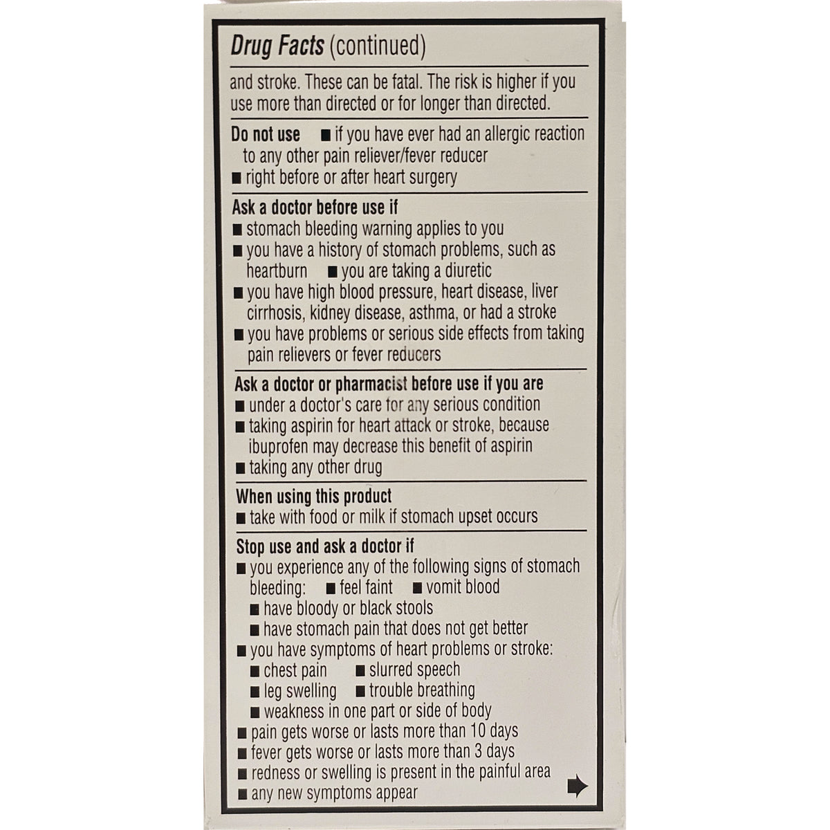 QCH022 | Back panel showing Drug Facts continued with warnings, precautions, when to stop use and ask a doctor