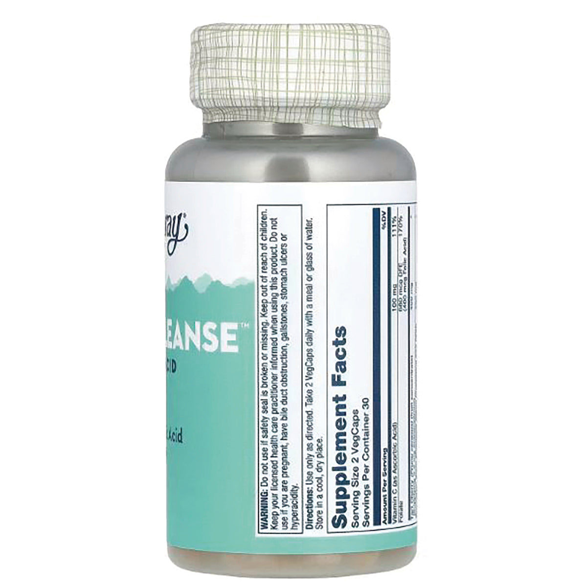 SLR290 | Back label showing Supplement Facts panel on supplement bottle
