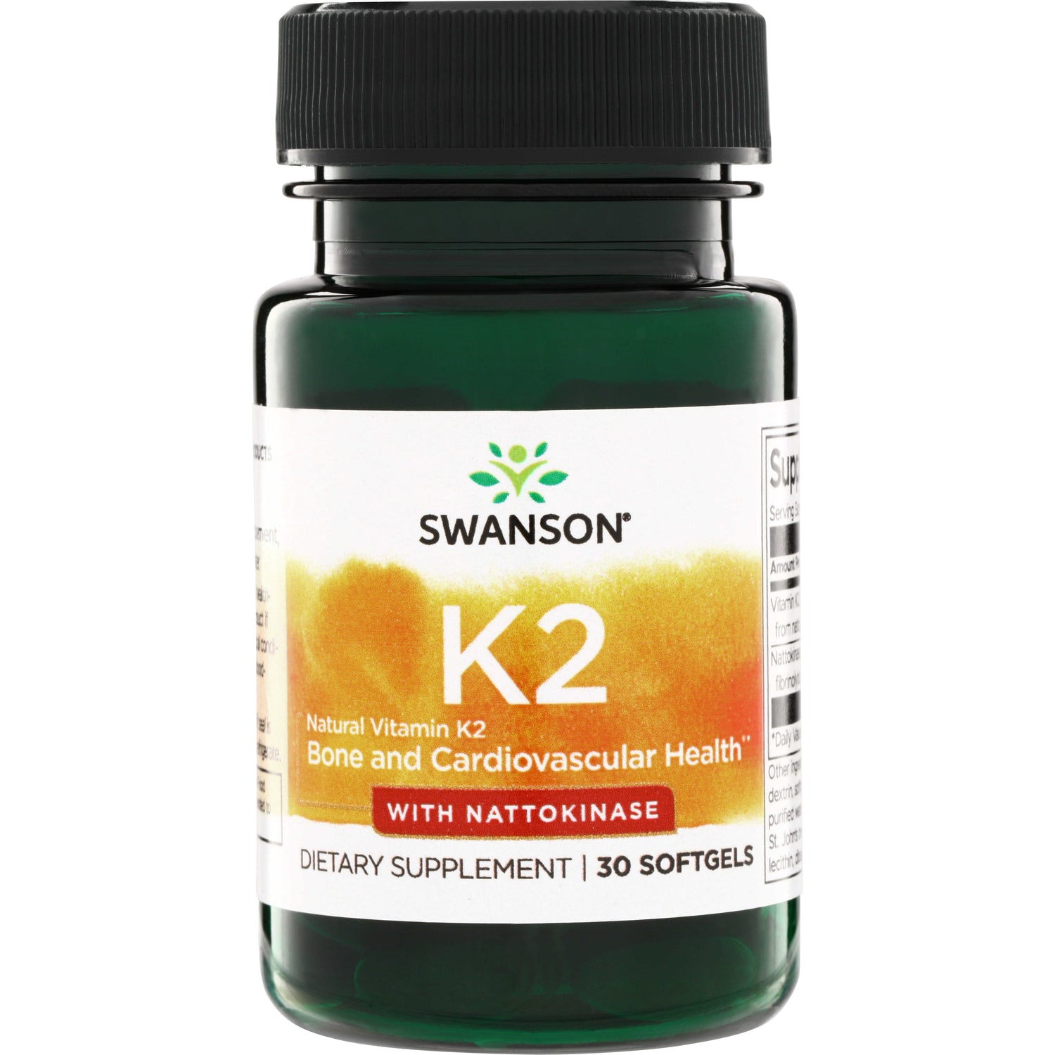 SWU819 | Swanson K2 with Nattokinase, Bone and Cardiovascular Health dietary supplement, 30 softgels