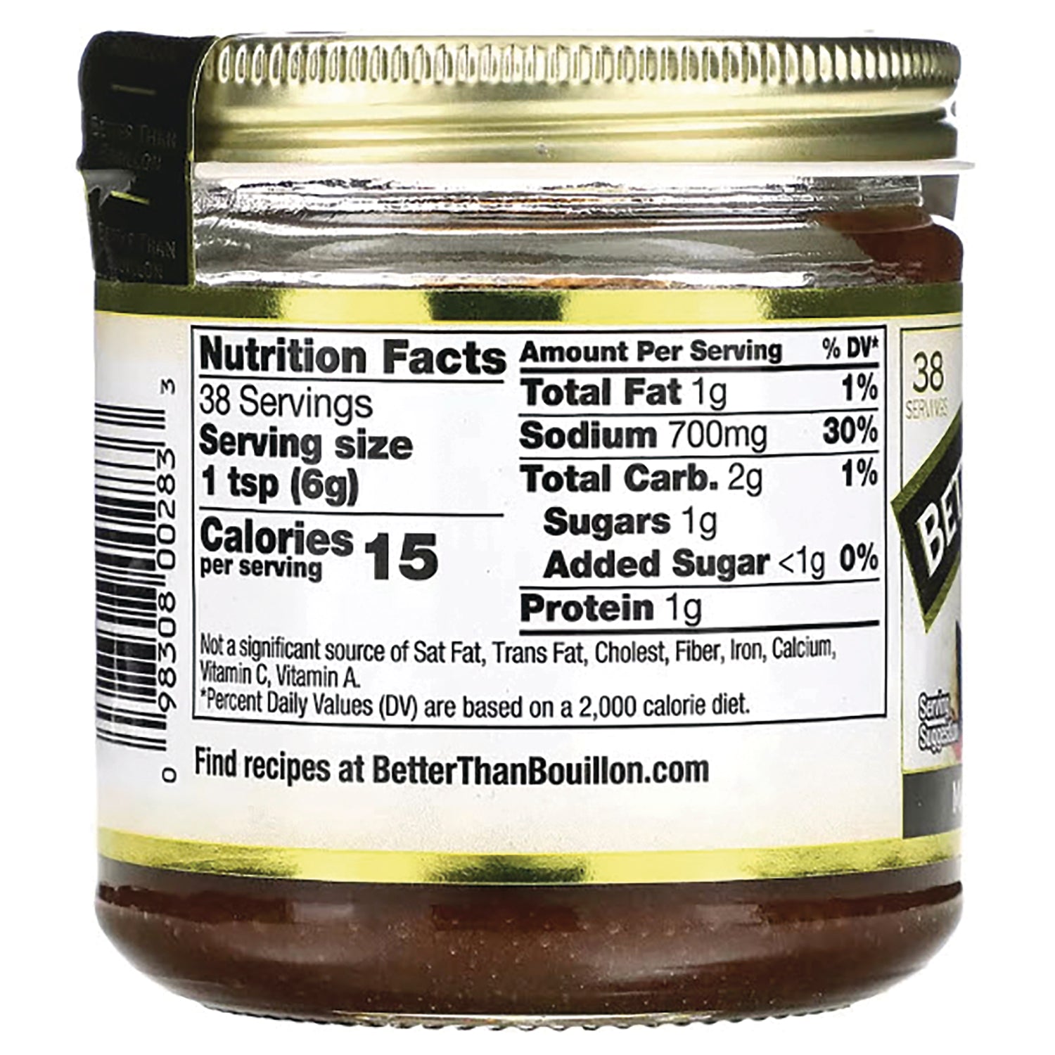 BOU001 | Jar back label showing Nutrition Facts panel, 15 calories per serving and sodium 700 mg