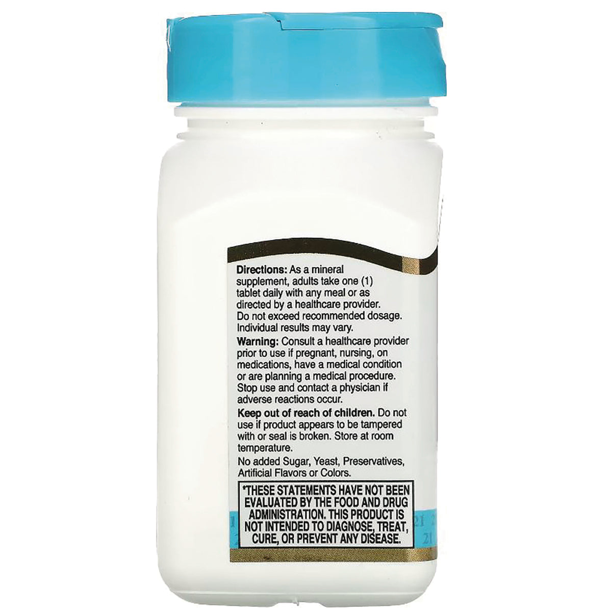CNT134 | Back label of white supplement bottle showing directions, warnings, and FDA disclaimer