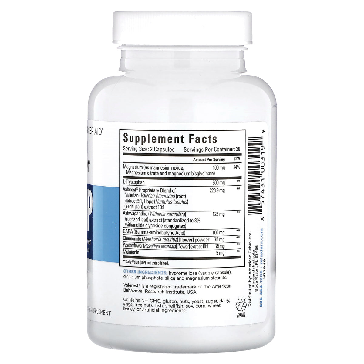 REL001 | Bottle back showing Supplement Facts panel and ingredient list