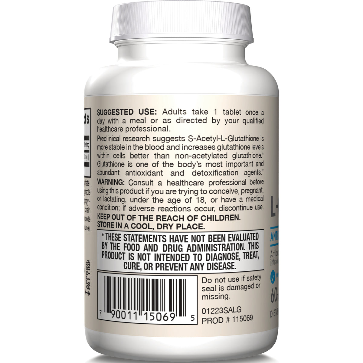 JR301 | back label of white supplement bottle showing suggested use, warning, barcode and disclaimer