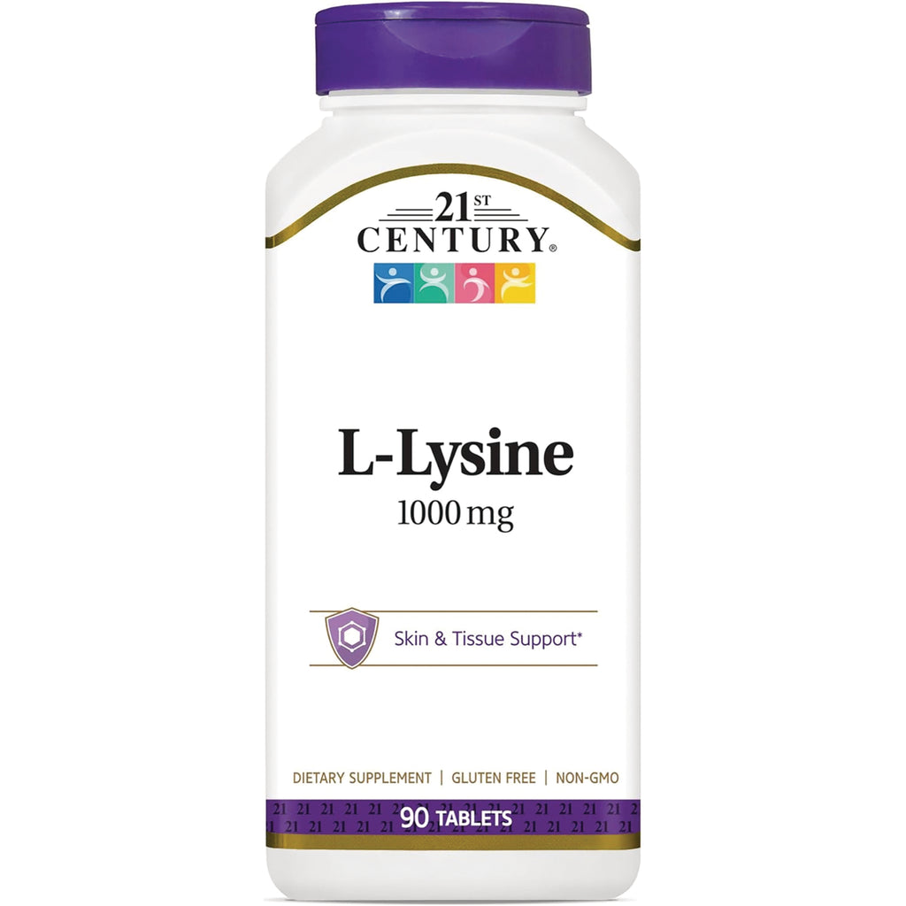 CNT289 | 21st Century L-Lysine 1000 mg white bottle, 90 tablets, skin & tissue support - Thumbnail