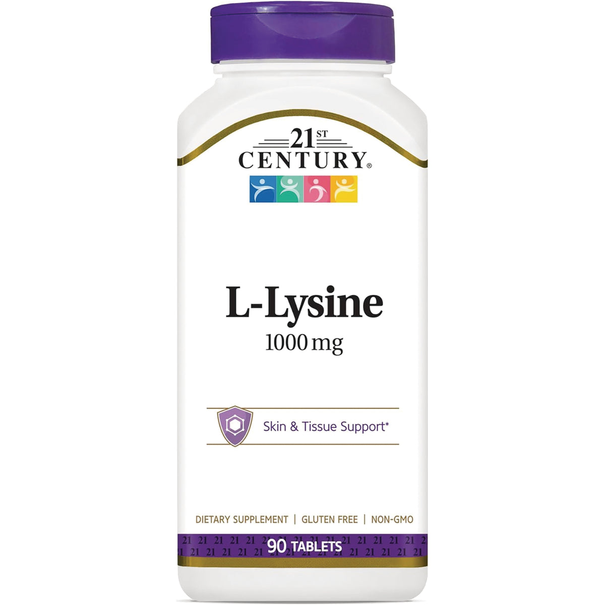 CNT289 | 21st Century L-Lysine 1000 mg white bottle, 90 tablets, skin & tissue support