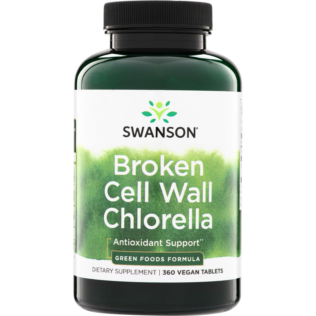 SWR006 | Swanson Broken Cell Wall Chlorella supplement bottle, Antioxidant Support, Green Foods Formula, 360 vegan tablets