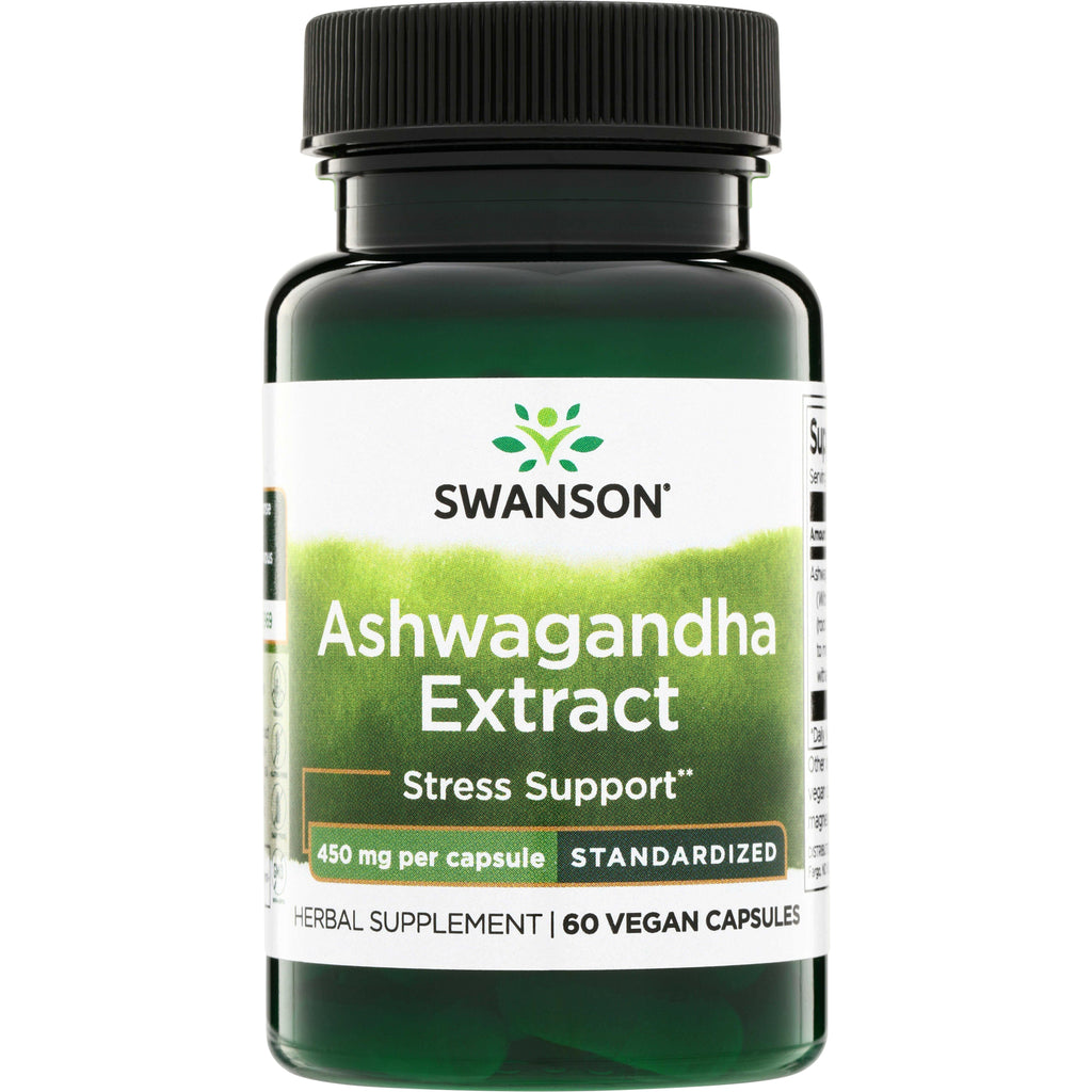 SWH287 | Swanson Ashwagandha Extract bottle labeled 450 mg per capsule, stress support, 60 vegan capsules - Thumbnail