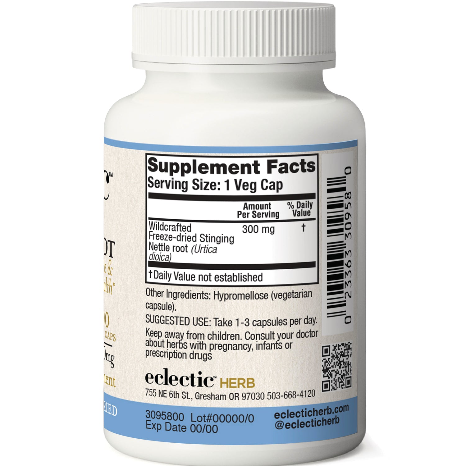 EC037 | bottle back label showing Supplement Facts Serving Size: 1 Veg Cap, ingredients, suggested use and barcode