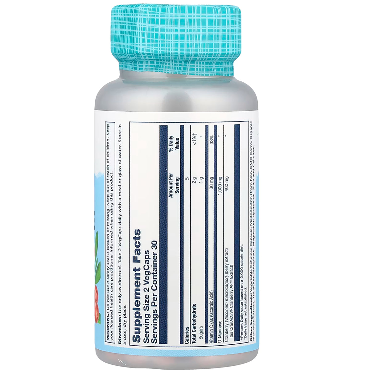 SLR214 | Solaray D-Mannose 1000 mg with supplement facts label