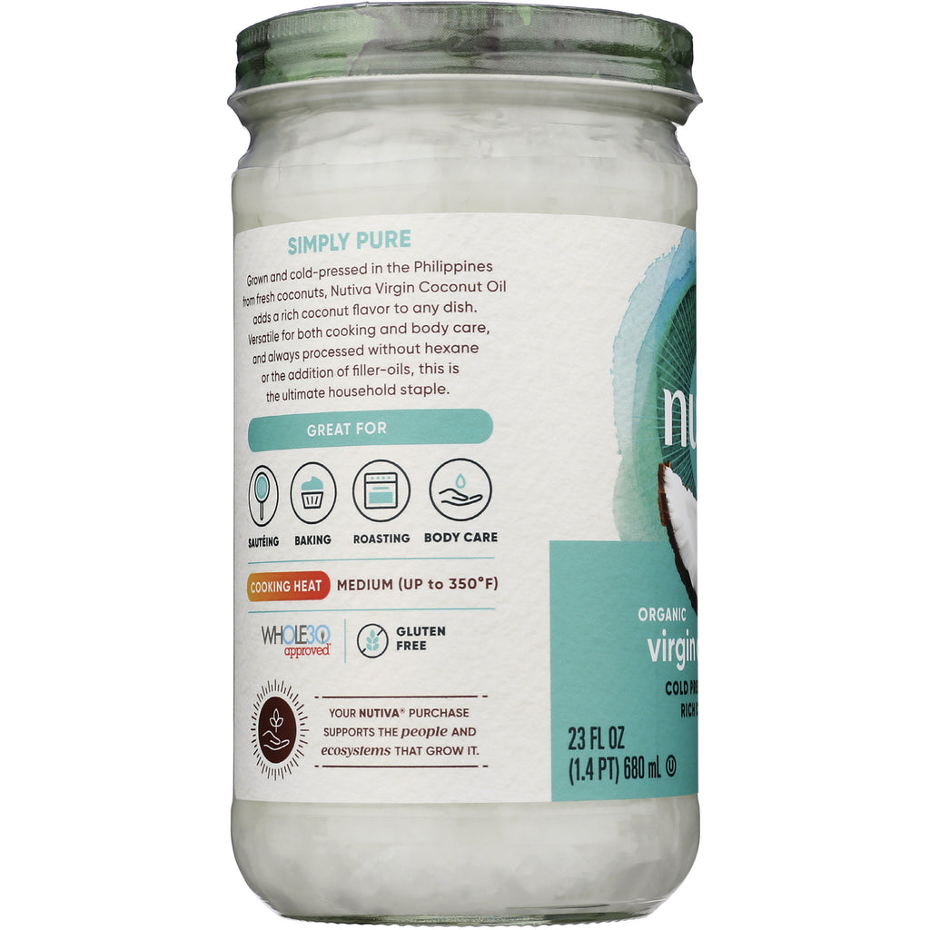 NTV042 | back label of jar showing uses icons, cooking heat medium up to 350F and 23 fl oz size - Thumbnail