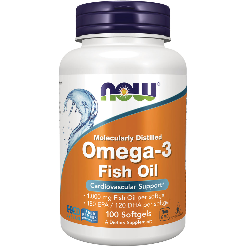 NWF074 | NOW Omega-3 Fish Oil bottle, 100 softgels, 1,000 mg fish oil per softgel - Thumbnail