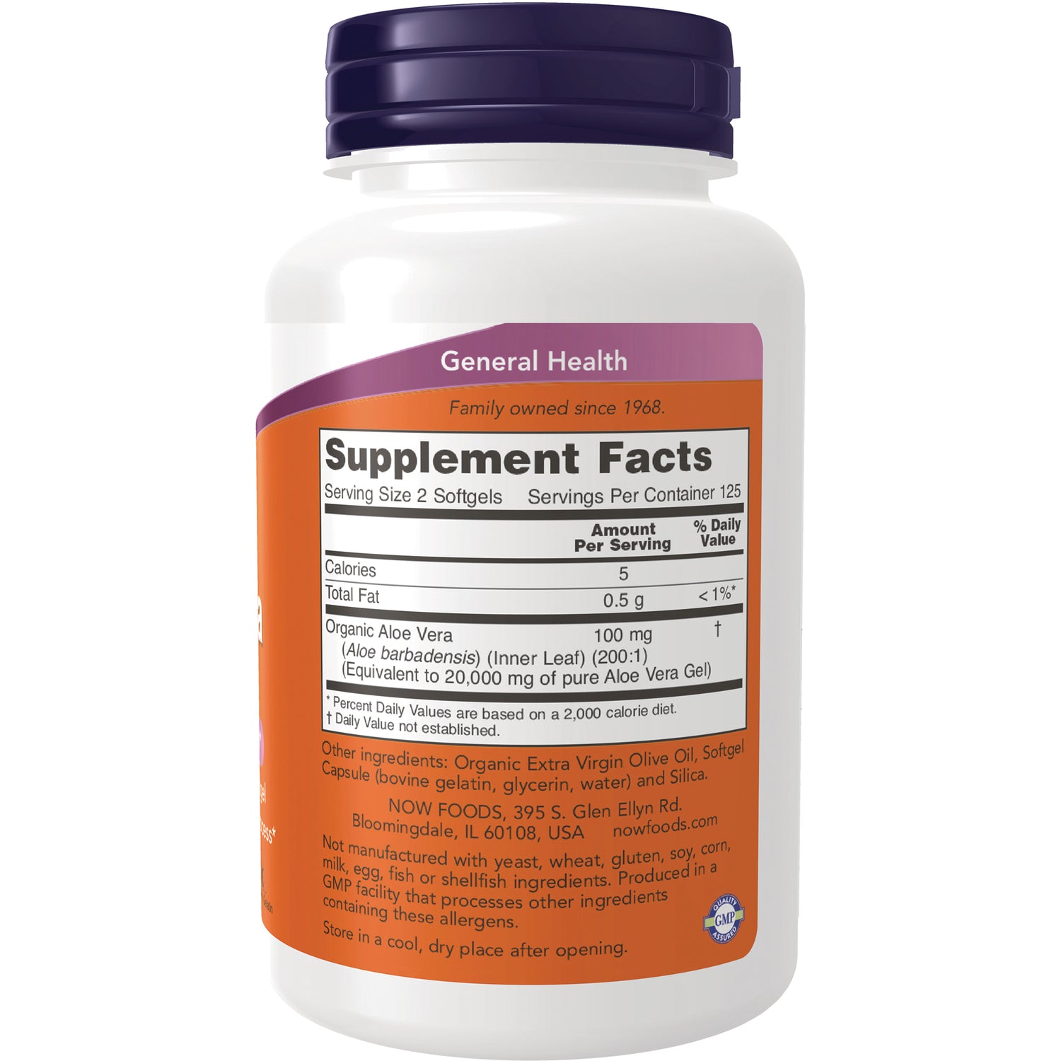 NWF1438 | back label of white supplement bottle showing Supplement Facts panel and ingredient text with purple cap