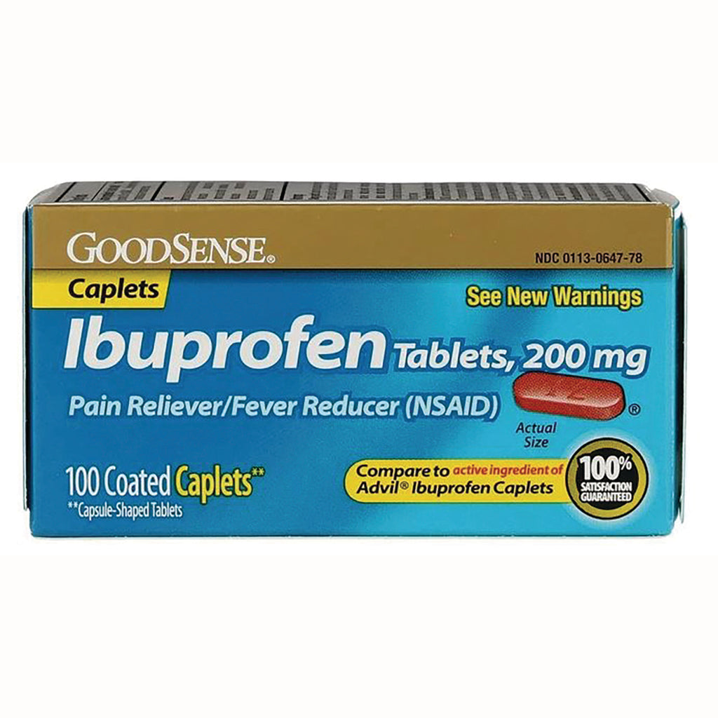 GDS019 | GoodSense Ibuprofen tablets 200 mg box showing 100 coated caplets and pill image - Thumbnail