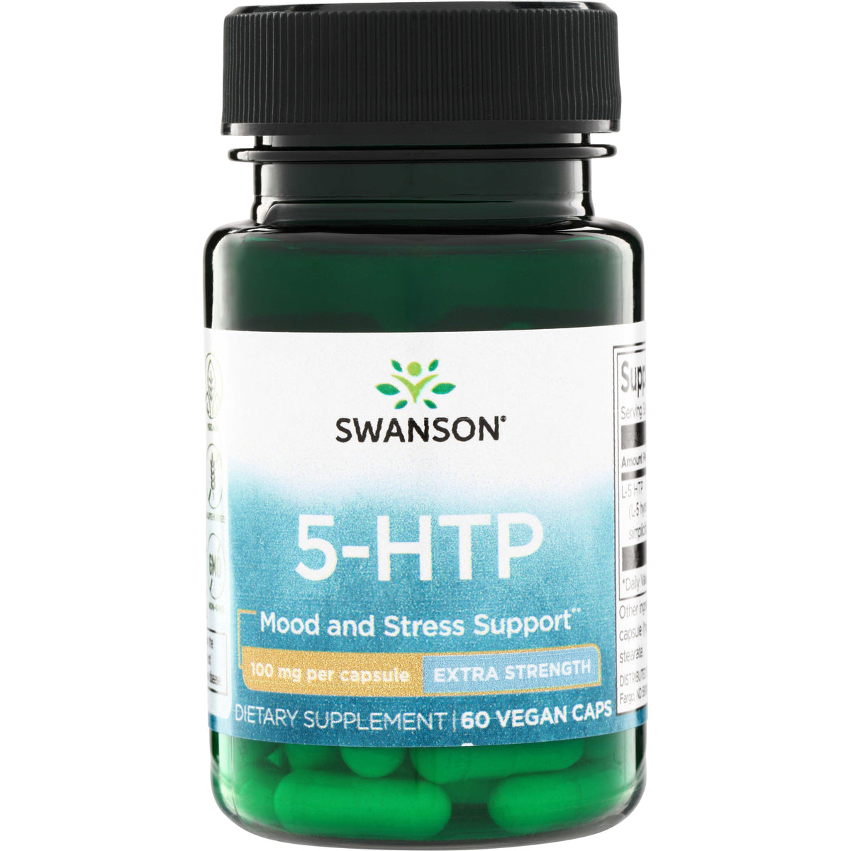 SWU518 | Swanson 5-HTP Mood and Stress Support, 100 mg per capsule, Extra Strength, 60 vegan caps bottle