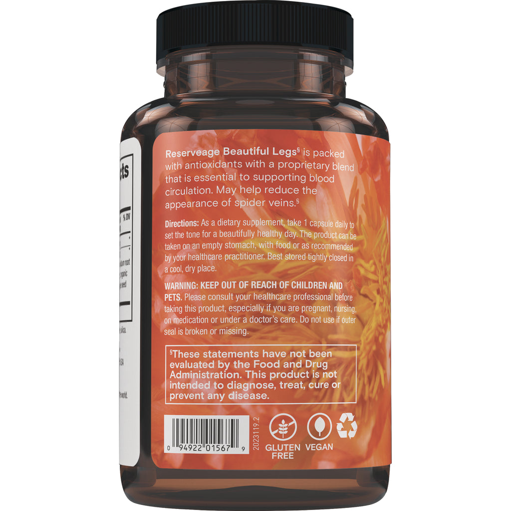 RSA011 | Back label of amber supplement bottle showing directions, warning box, barcode and gluten free and vegan icons - Thumbnail