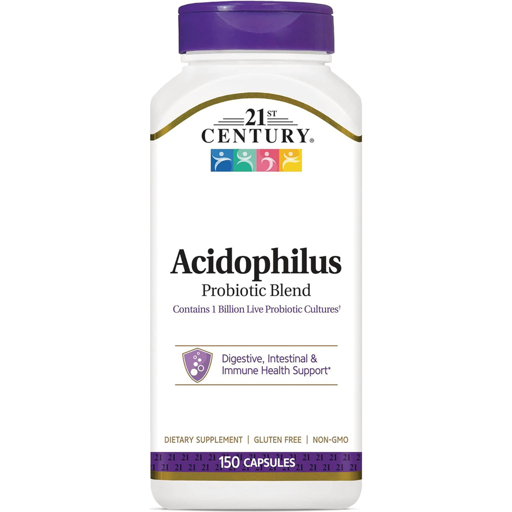 CNT007 | 21st Century Acidophilus Probiotic Blend white bottle with purple cap labeled 150 capsules - Thumbnail