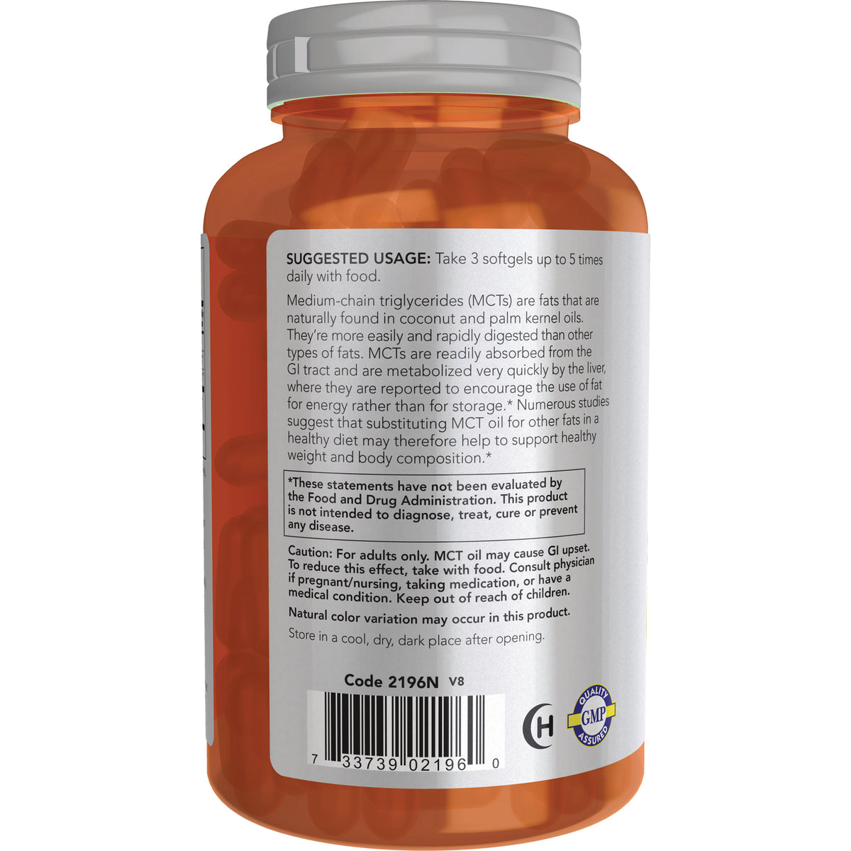 NWF1337 | back label showing suggested usage, caution text and barcode on orange supplement bottle